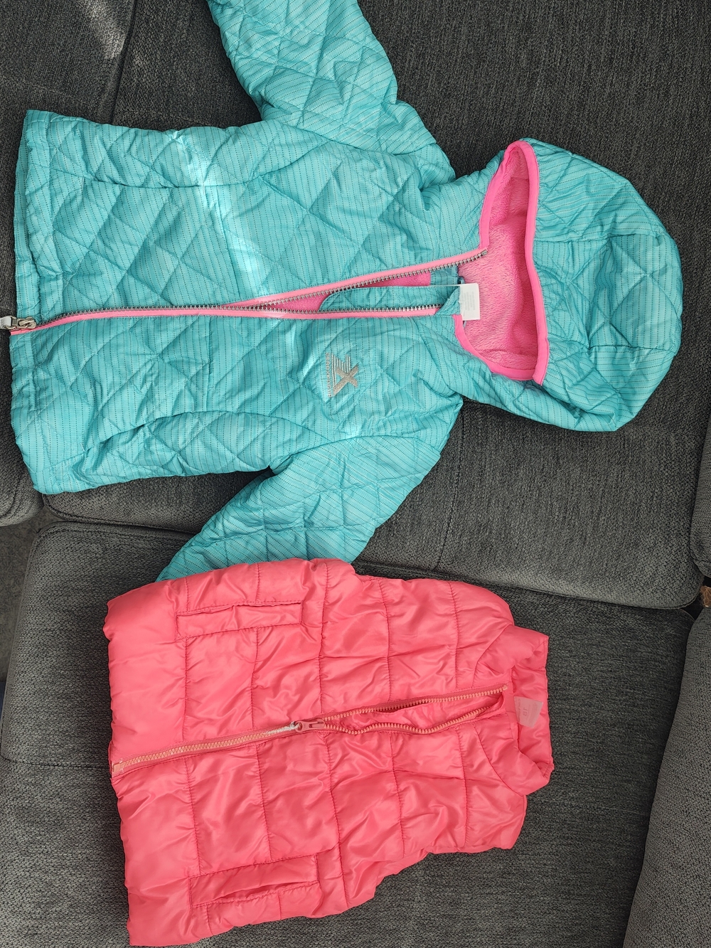 Kids Quilted Hooded Jacket & Vest - Teal and Ornage/Pink Size 18M